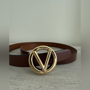 Valentino Tan Leather Belt with Gold Accents